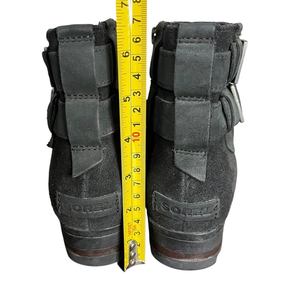 Sorel Lolla Ankle Bootie Black SuedeLeather Side Zip Buckle Detail Women's 9 - Picture 4 of 10